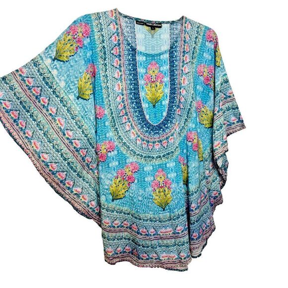 Tolani Collection Womens Multicolor Floral Narissa Printed Woven Caftan Tunic L - Picture 4 of 12